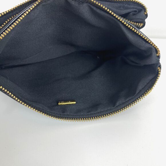Remi Reid Black Leather Clutch Two Pouch Contrasting Leather Bag MISSING STRAP - Picture 10 of 11